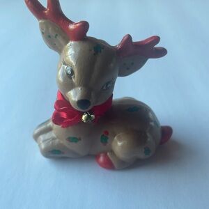 Vintage Kimple Charming Holiday Reindeer Figurine with Red Accents